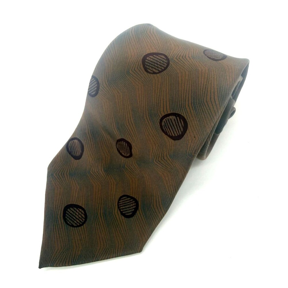 Vintage Yves Saint Laurent Silk Tie Brown Dot Geometric Wavy Italy YSL Neckwear